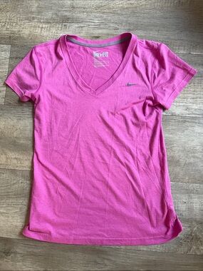Nike Women’s Pink V-Neck Dri-FIT Short Sleeve Tee